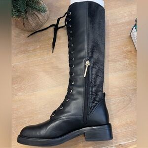 Black Knee-High Lace-Up Boots